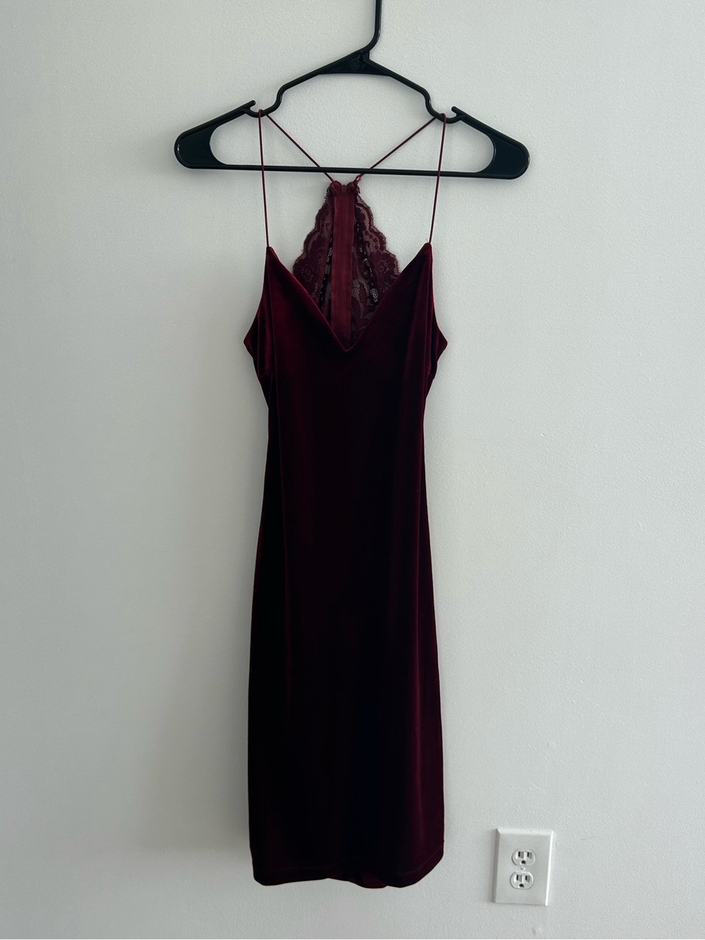 B Darlin Burgundy Velvet Lace-Back Midi Dress